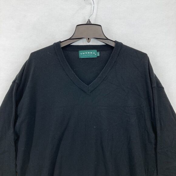 Vintage Tundra Canada Merino Wool Sweater Mens XL Black‎ V Neck Long Sleeve Knit - Picture 2 of 14